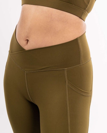 front view of olive scrunch leggings