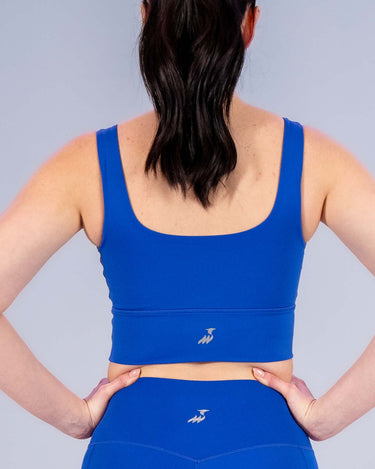Back view of cobalt blue sports top.