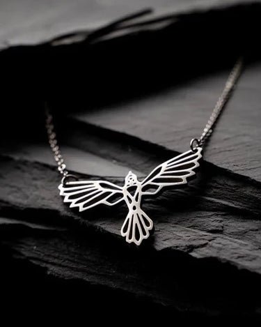 silver hollow phoenix necklace