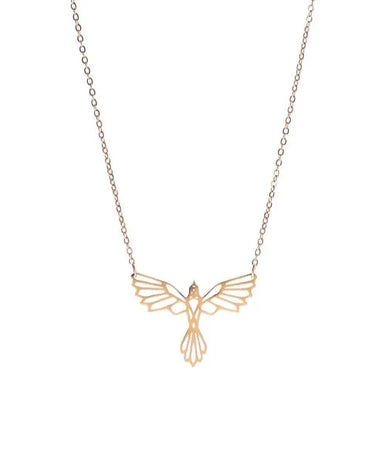 gold hollow phoenix necklace